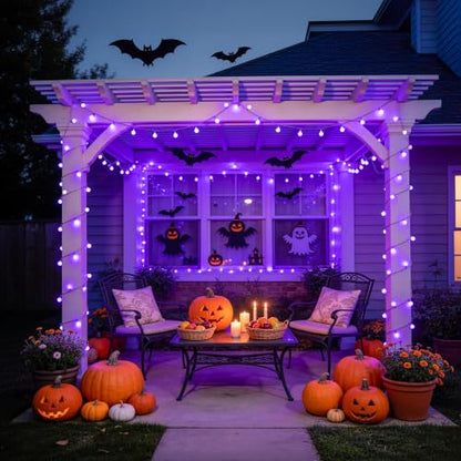 JMEXSUSS 100 LED Globe Purple Halloween Lights Battery Operated 8 Modes - color: Purple, size: 100 LED Battery