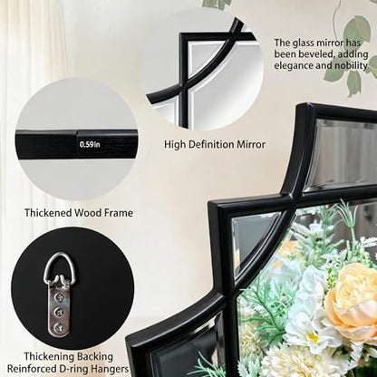 47"x24" Large Geometric Rectangle Beveled Mirror with Wood Frame - color: Black, size: 47"L x 24"W