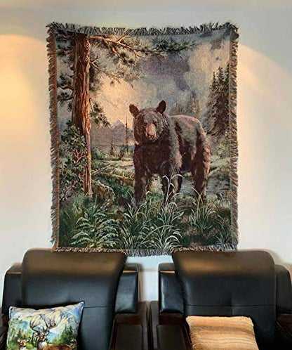 Bear Lodge Jacquard Woven Tapestry Throw Blanket 50"x60" - color: Bear