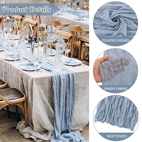 10FT Cheesecloth Table Runner Boho Party Home Decorations - color: Dusty Blue, size: 35" x 120"-6 Pack