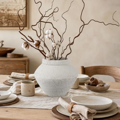 Briful Rustic Ceramic Vase Large Decorative Vase, 9'' Farmhouse Flower Vase - color: Beige#688