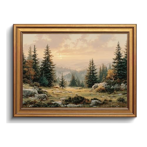 Vintage Mountain Wall Art Gold Framed Forest Landscape Nature Decor - color: Landscape, size: 16"L x 12"W