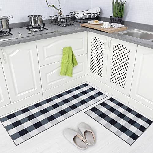 Carvapet Washable 17"x48"+17"x24" Kitchen Rug Set - color: Black & White Buffalo