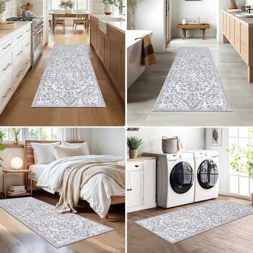 Pauwer Hallway Runner Rug 2x5, Washable Boho Kitchen Runner, Grey White - color: Grey White, size: 2' x 5' (Runner)