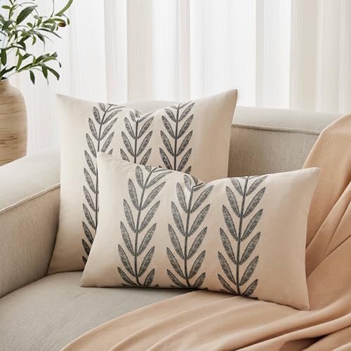 Farmhouse Leaves Throw Pillow Covers Set of 2, 18x18in Black - color: Black, size: 18" x 18" (Pack of 2)