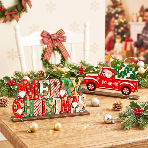 6pcs Christmas Wooden Tabletop Ornaments for Christmas Party Decorations