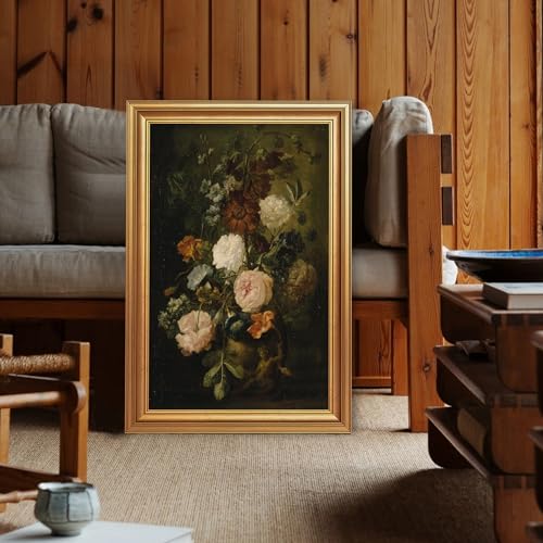 EJPFOGV Baroque Dark Background Floral Framed Canvas Wall Art 16x24 inches - color: Flowers, size: 24"L x 16"W
