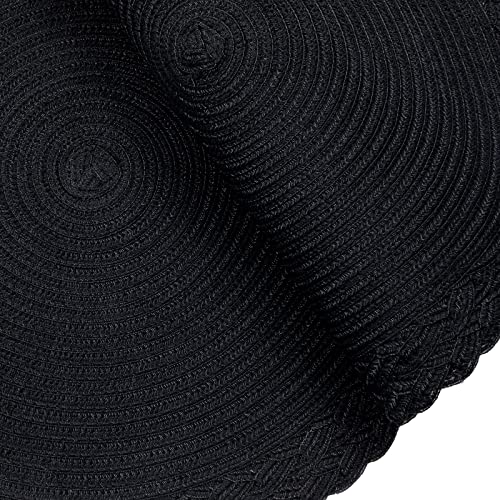 SHACOS Round Placemats Set of 6 Woven Round Table Mats 15 inch Braided Border Washable Cotton Polyester Circle Place Mats, Black - color: Black, size: 6 pieces