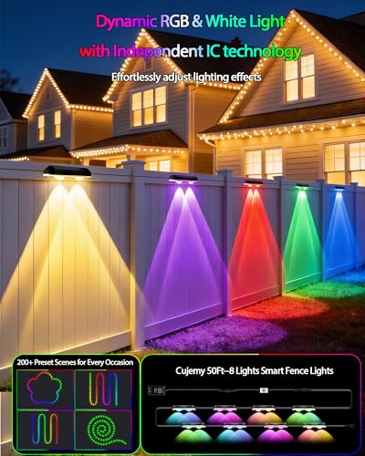 Outdoor Fence Lights 8 Pack, 50ft Smart RGB Outdoor Lights, APP - size: 50Ft-8Pack