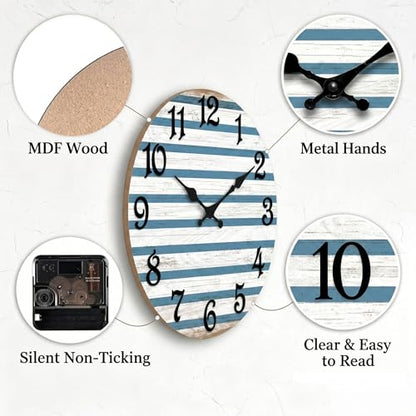 ArtSocket Round Wall Clock Silent Non-Ticking 8", Coastal - color: Farmhouse Rustic Coastal, size: 8in