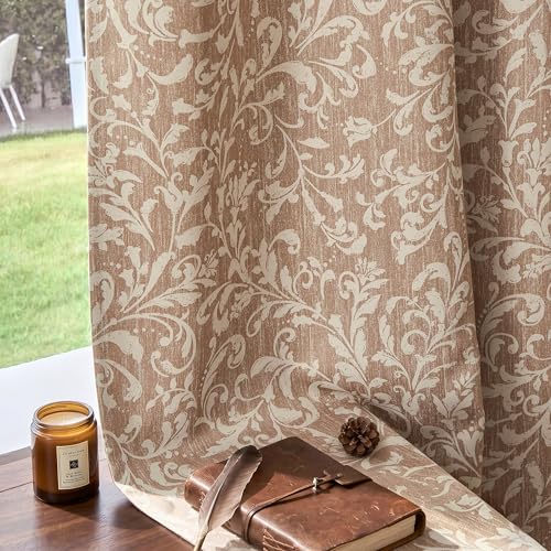 jinchan Taupe Floral Curtians 63 Inch Room Darkening Grommet 2 Panels - color: *Taupe, size: 50"W x 63"L (Pack of 2)