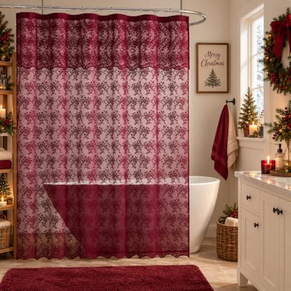TUDECO Extra Long Dark Red Shower Curtain with Valance, 72W x 90L Inch - color: Burgundy, size: 72"W x 90"L (Pack of 1)