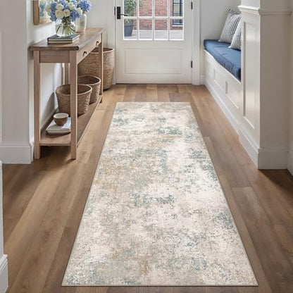 HUGEAR 2x6 Beige Blue Abstract Washable Runner Rug for Hallway - color: Beige/Blue, size: 2' x 6' (Runner)
