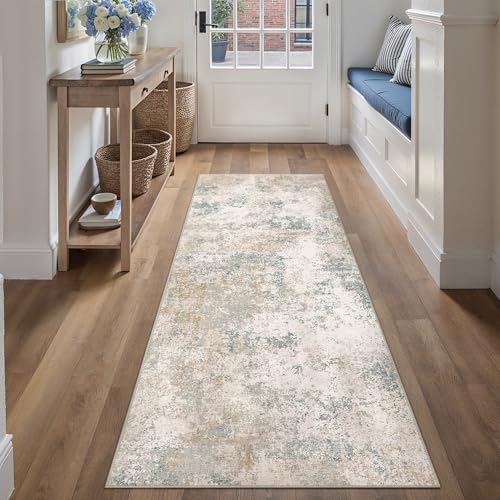 HUGEAR 2x6 Beige Blue Abstract Washable Runner Rug for Hallway - color: Beige/Blue, size: 2' x 6' (Runner)