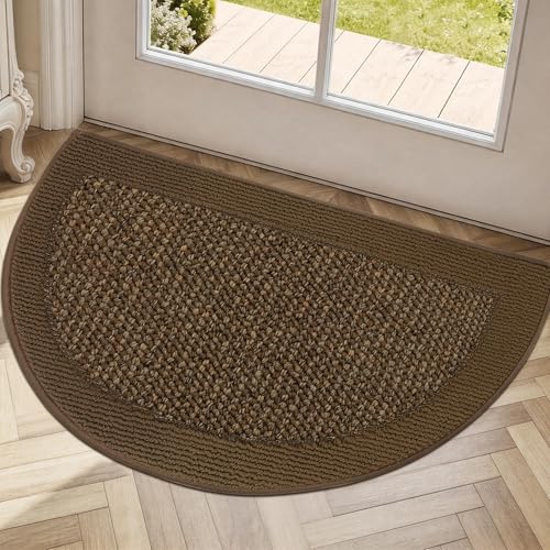 Dirt Trapper Door Mats 17" x 30", Non-Slip & Washable, Brown - color: Brown, size: 17" X 30" (Semicircular)