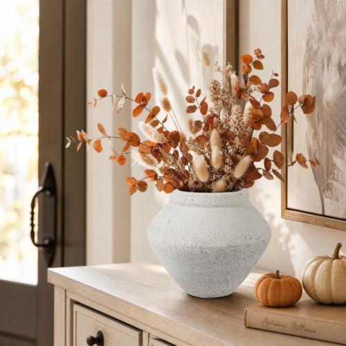 Briful Rustic Ceramic Vase Large Decorative Vase, 9'' Farmhouse Flower Vase - color: Beige#688