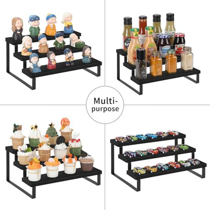 YINMIT Wooden Display Riser Stand, Tiered Perfume and Cologne Organizer Stand, 3 Tier Spice Rack Organizer, Rustic Display Shelf for Candles (3 Tier,Black) - color: 3 Tier,1 Pack,Black