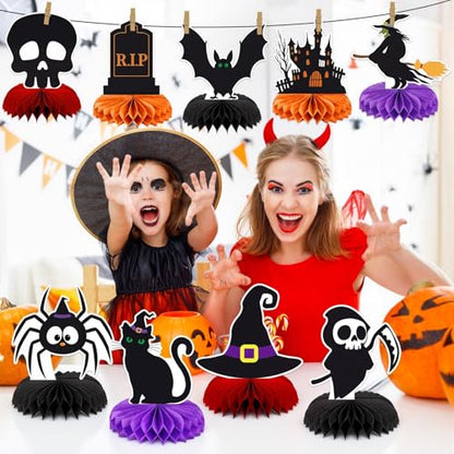 Halloween Table Decorations, 10Pcs Spooky Honeycomb Centerpieces - style: Black Halloween Style