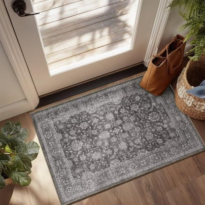 Washable 2x3 Entryway Rug, Non-Slip Door Mat, Charcoal Gray - color: Charcoal Gray, size: 2' x 3' (Rectangular)