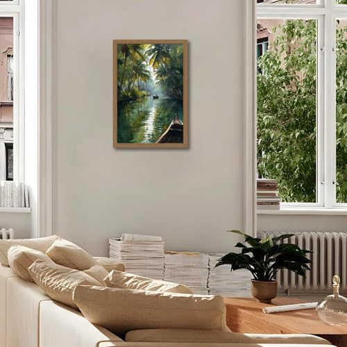 Kerala India Wall Art Framed, Tropical Jungle River Canvas Print - color: Tropicaljungle, size: 12"L x 16"W