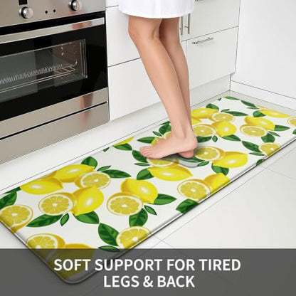 MAYHMYO Lemon Kitchen Decor Mat Set, 2PC Kitchen Mats, Anti Fatigue - color: White Lemon