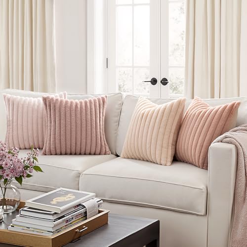 MIULEE Faux Fur Plush Decorative Throw Pillow Covers 18x18, Pink - color: Pink, size: 18" x 18" (Pack of 4)