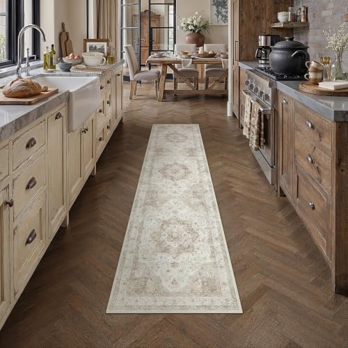 2x8 Beige Neutral Runner Rug - color: Farmhouse | Beige, size: 2' x 8' (Runner)