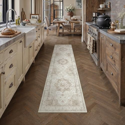 2x8 Beige Neutral Runner Rug - color: Farmhouse | Beige, size: 2' x 8' (Runner)