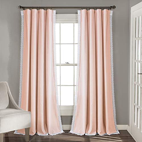 Lush Decor Rosalie Light Filtering Window Curtain Panel Set- Pair- Vintage Farmhouse & French Country Style Curtains - Timeless Dreamy Drape - Romantic Lace Trim - 54" W x 95" L, Blush - color: Blush, size: 54"W x 95"L (Pack of 2), style: Window Panel