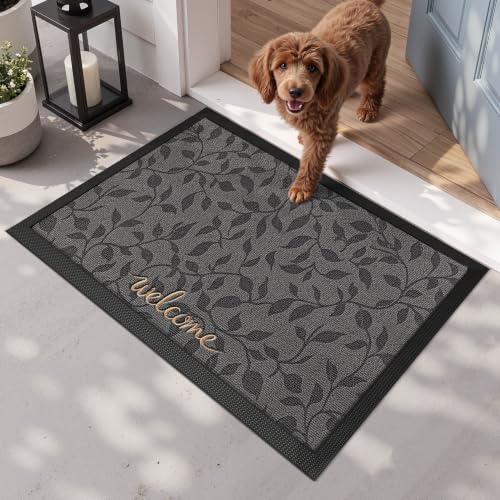 LUMI Outside Welcome Door Mat 20x32, Non-Slip Heavy Duty Dirt Trapper, Grey - color: Grey Gold Leaf, size: 20"x32"