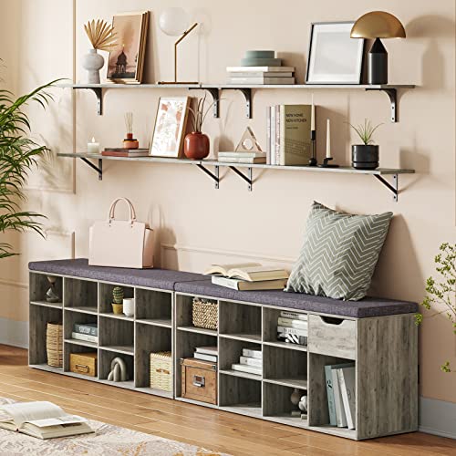 DINZI LVJ Long Wall Shelves, 39.4 Inch Wall Mounted Shelves with Brackets - color: Grey Wash, size: 39.4 Inch