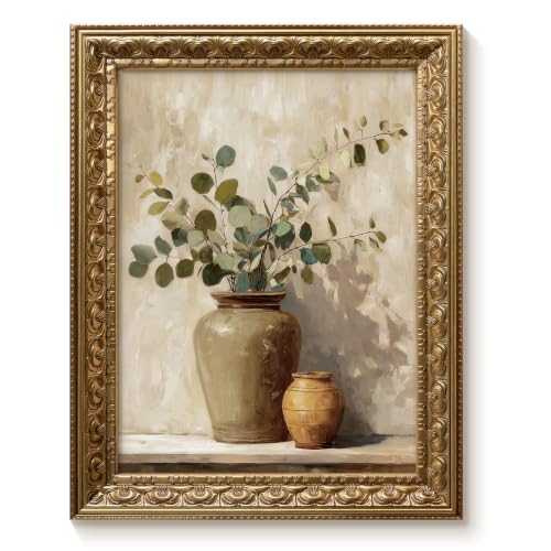 VIYYIEA Gold Frame Botanical Wall Art, Eucalyptus Canvas Print 11x14 Inch - color: Eucalyptus Glow