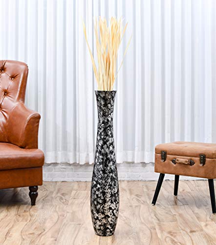 Leewadee Large Floor Vase 34 inches Mango Wood for Pampas Grass, Dried Flowers - color: Silver, Black, size: 34 inches