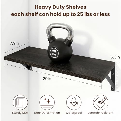 Axeman 20 Inch Floating Shelves, 8 Inch Deep Black Wall Shelves Set of 2 - color: Black, size: 20 Inch
