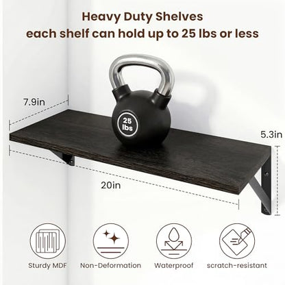 Axeman 20 Inch Floating Shelves, 8 Inch Deep Black Wall Shelves Set of 2 - color: Black, size: 20 Inch