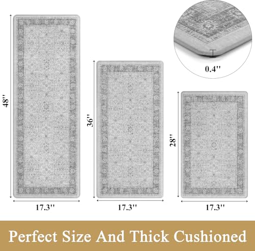 Pauwer Anti Fatigue Kitchen Floor Mats Set of 3, Cushioned Rugs, Light Grey - color: Light Grey