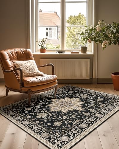 RELEANY Washable Area Rug, 3'x4', Black/Neutral - color: Black/Neutral, size: 3' x 4' (Rectangular)