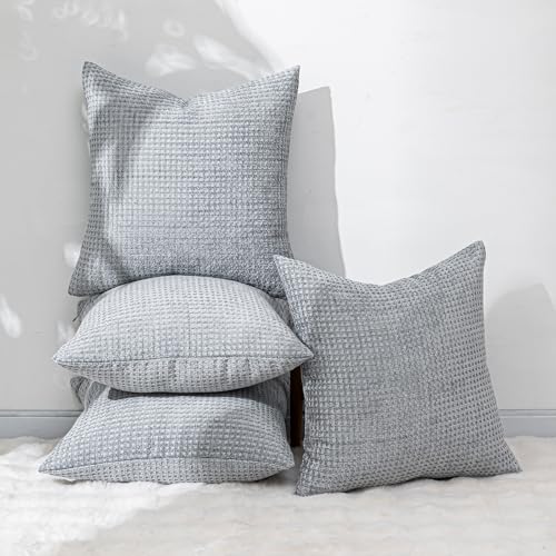 Pack of 4 Throw Pillow Covers 18x18” Boho Cushion Covers for Living Room - color: Light Gray, size: 18" x 18" (Pack of 4)
