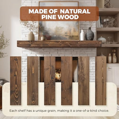56x8x3in Rustic Fireplace Mantel Pine Wood, Weathered Brown - color: Weathered Brown, size: 56x3x8-hollow