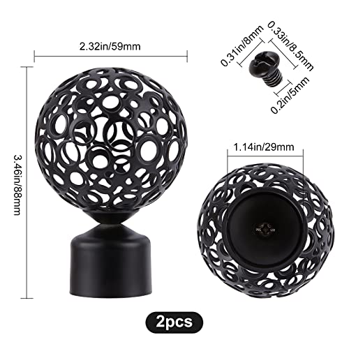 GORGECRAFT 2PCS Round Curtain Rod Finials 28mm Drapery Pole End Black Ball Cage Replacement Decorative End Head Caps for Home Office Curtain Roman Rod Decor Accessories (8.8x5.9cm) - color: Black Hollow-3.46x2.32"
