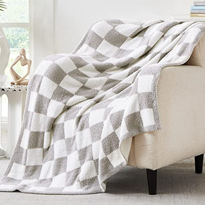 WRENSONGE Soft Checkered Throw Blanket for Couch-Cozy Warm Knitted Blankets - color: Aspen Grey, size: Throw-XL(50"x 70")