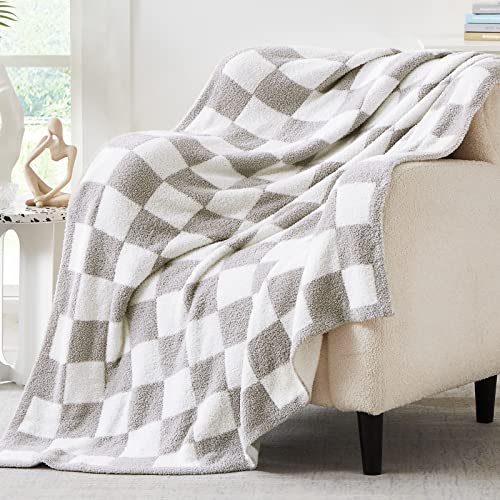WRENSONGE Soft Twin Size Checkered Blanket for Bed-Cozy Knitted Blankets - color: Aspen Grey, size: Twin(60"x80")