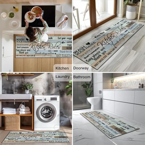 Kitchen Rules Rugs Set of 2,Washable Kitchen Mats 17x30+17x47 - color: Kitchen Rules, size: 17" x 30" + 17" x 47" (Set of 2)