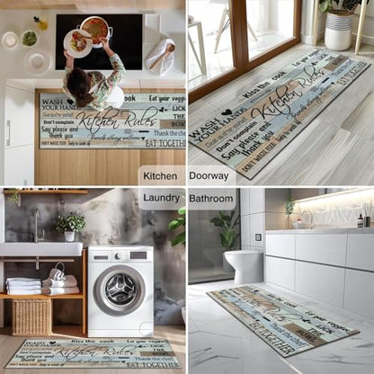 Kitchen Rules Rugs Set of 2,Washable Kitchen Mats 17x30+17x47 - color: Kitchen Rules, size: 17" x 30" + 17" x 47" (Set of 2)