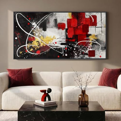Extra Large Framed Black and White Abstract Wall Art for Living Room, 30x60 - color: Black White Red C, size: 60"L x 30"W