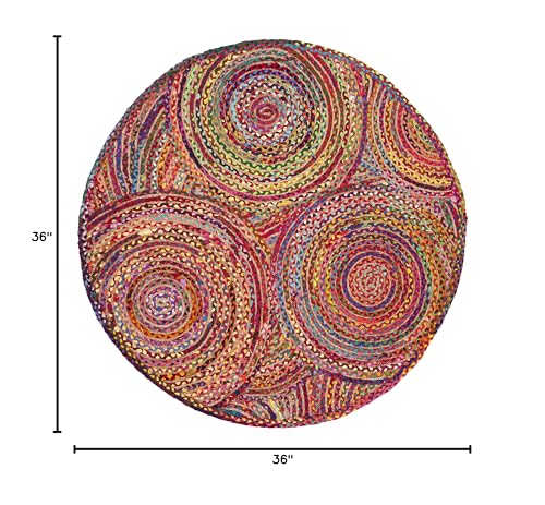 SAFAVIEH Cape Cod Collection Area Rug - 3' Round, Red & Multi, Handmade Boho Braided Circles Jute & Cotton, Ideal for High Traffic Areas in Living Room, Bedroom (CAP203A) - color: Red/Multi, size: 3' (Round)