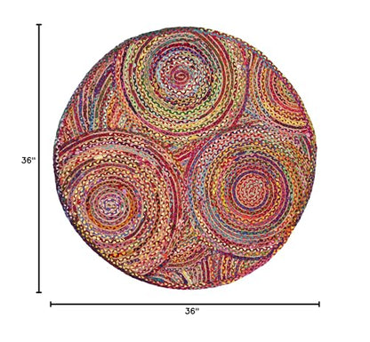 SAFAVIEH Cape Cod Collection Area Rug - 3' Round, Red & Multi, Handmade Boho Braided Circles Jute & Cotton, Ideal for High Traffic Areas in Living Room, Bedroom (CAP203A) - color: Red/Multi, size: 3' (Round)