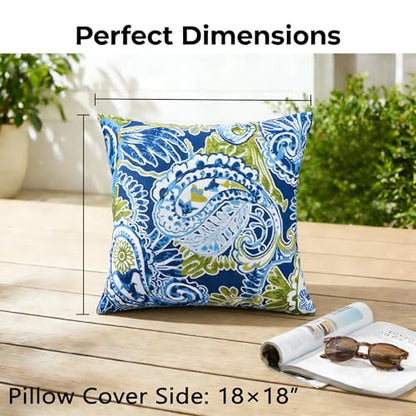 JMGBird Outdoor Throw Pillow Green Outdoor Pillows with Inserts Included - color: Green Paisley Print