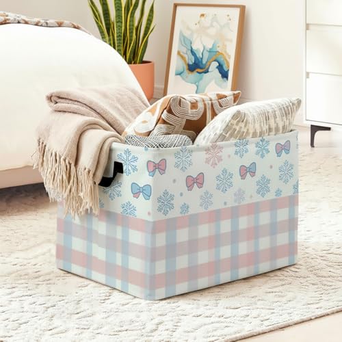 Pastel Snowflakes Bows Laundry Hamper, 56L Large Foldable Laundry Basket with Handles, for Clothes, Toy Storage Bin, Blankets,Decorative Organizer for Shelves & Closet Home Decor Bedroom & Nursery - color: Pastel Snowflakes Bows