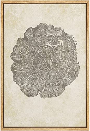 IDEA4WALL Framed Canvas Print Wall Art Tan Black Grunge Forest Wood Tree Rings Nature Wilderness Illustrations Modern Art Rustic Abstract Relax/Calm for Living Room, Bedroom, Office - 16"x24" Natural - color: A13-03-m03, size: 24"L x 16"W
